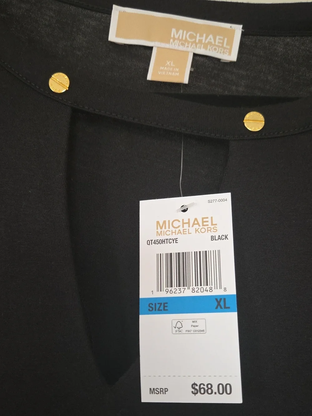 NWT -Michael Kors Black Short-Sleeve Top with Gold Details